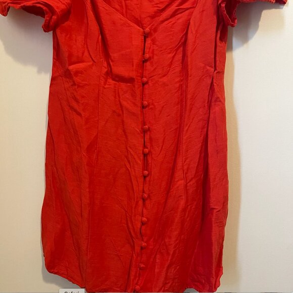 ZARA Woman Red Puff Sleeve Button Front Mini Dress - Size L - Picture 3 of 4